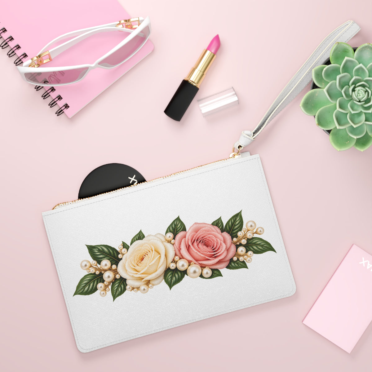 Floral Pearl Rose Clutch Bag