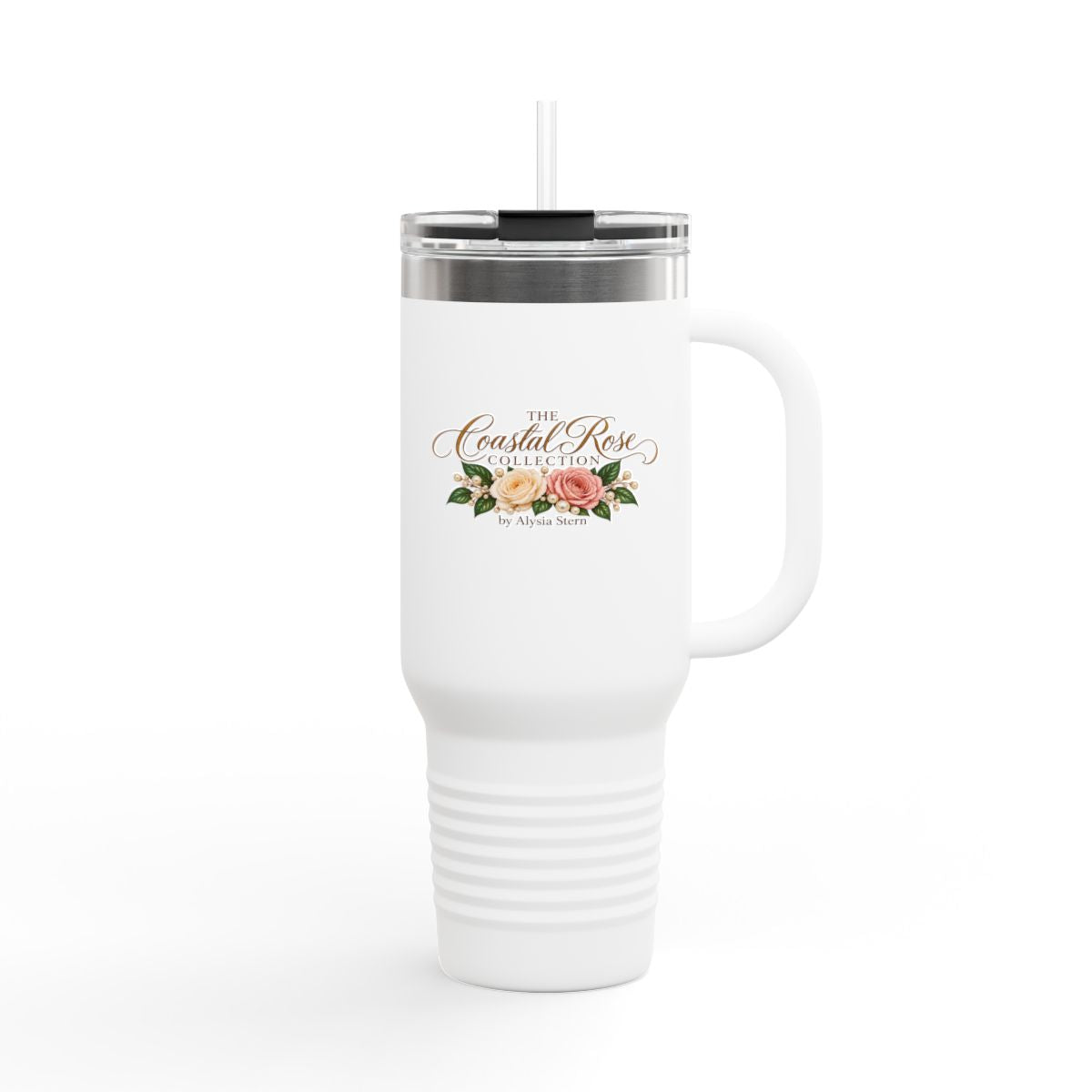 Coastal Rose Floral Script 40oz Travel Mug