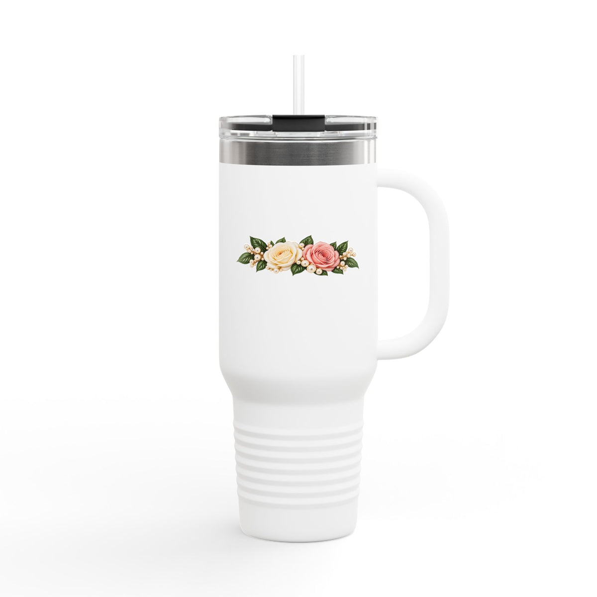 40oz Insulated Travel Mug with Vintage Rose Floral Design
